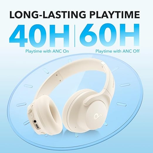 soundcore by Anker Q20i Hybrid Active Noise Cancelling Headphones, Wireless Over-Ear Bluetooth, 40H Long ANC Playtime, Hi-Res Audio, Big Bass, Customize via an App, Transparency Mode (White) - Image 2