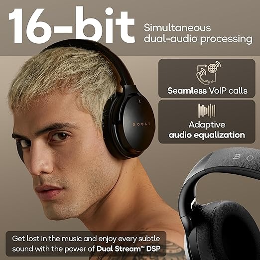 Q Over Ear Bluetooth Headphones with 70H Playtime, 40mm Bass Drivers, Zen™ ENC Mic, Type-C Fast Charging, 4 EQ Modes, Bluetooth 5.4, AUX Option, Easy Control, IPX5 headphones wireless with mic (Black) - Image 3